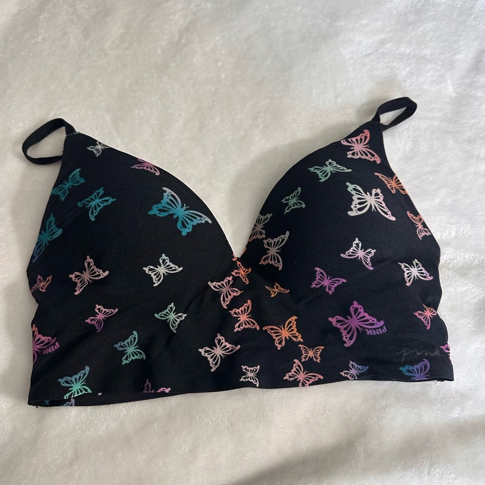 PINK Victoria's Secret Black Bra with Multicolor Butterfly Print
